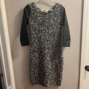 Zara Knit Faux Leather Black and White Wool Dress Sz S